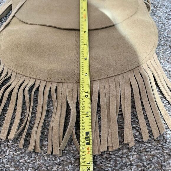 Tan Brown Leather Fringe Bucket Purse Bag Crossbody Medicine Biker - Picture 7 of 8